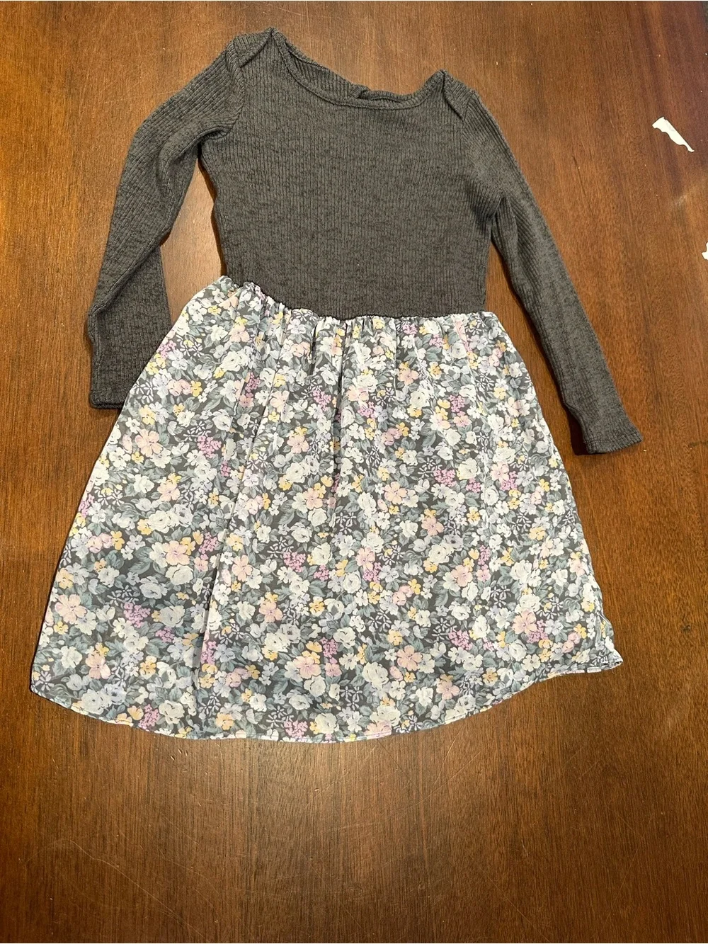 OshKosh B'gosh Charcoal Gray Knit Top with Floral Skirt Dress